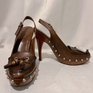 Authentic Gucci Scar Pelle S Gomma Brown Slingbacks size 8